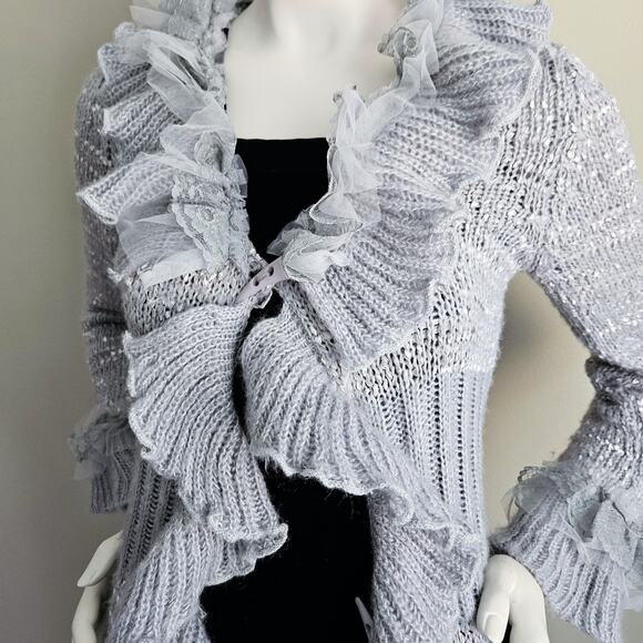 Y2K Whimsy Ruffle Lace Tulle Long Cardigan Witchy Fairy Boho Penny Lane Size S - Picture 6 of 12